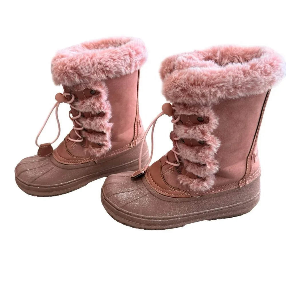 London Fog Girls Pink Faux Fur Winter Boots Size 2